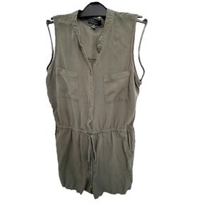 Kelly Renee Green Sleeveless Button Front V-Neck Romper Pockets Size M